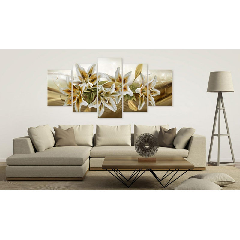 Floral Botanical Style - 5 pièces, impression sur toile tendue, H 40 po x l 80 po x P 0,7 po