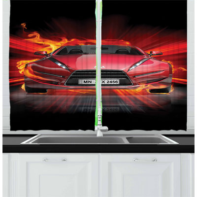 Cars 2 Piece Kitchen Curtain