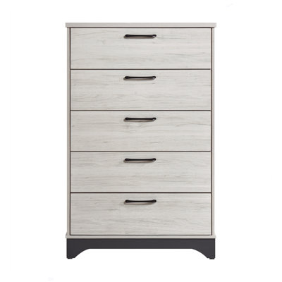 Commode de chambre contemporaine à 2 tiroirs en chêne blanc et gris à 5 tiroirs avec 1 tiroir