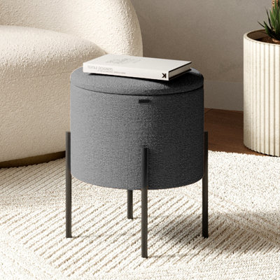 Modern Round Boucle Ottoman With Storage