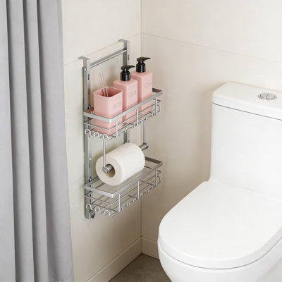Serviteur de douche à suspendre au-dessus de la porte - Organisateur de douche suspendu antirouille à 3 niveaux avec tablettes réglables, 28 crochets et porte-savon pour le rangement de la salle de bain