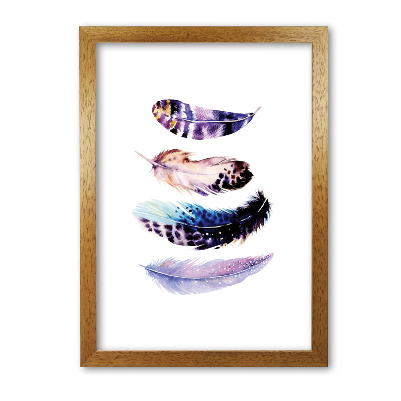Purple Bird Feathers Abstract - Print, 85 cm H x 60 cm W x 5 cm D, Honey Oak Frame