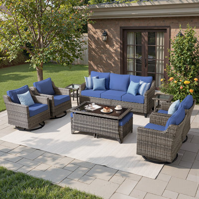 Ensemble de mobilier de patio en osier - ensembles de conversation d'extérieur en rotin 10 pièces avec 4 chaises de patio en osier, 2 repose-pieds et table basse pour le jardin, la cour, le balcon et la terrasse