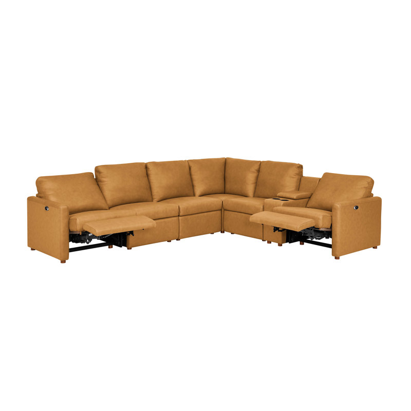 The Seaside Reclining Sectional Sofa, Camel Genuine Leather