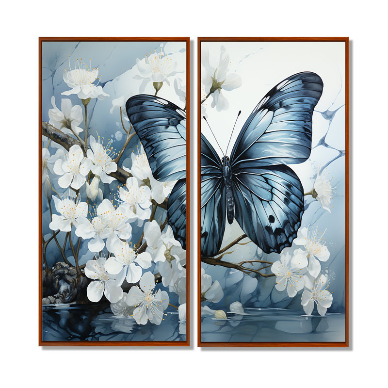 Porras - ensemble d'art mural surdimensionné papillon de 2, 32" H x 32" W, Brown, Impression encadrée flottante