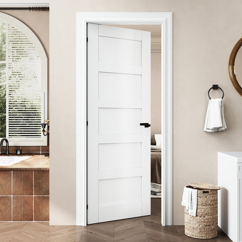 Porte standard en bois massif à 5 panneaux avec base apprêtée sans trousse de quincaillerie, 30 po x 80 po