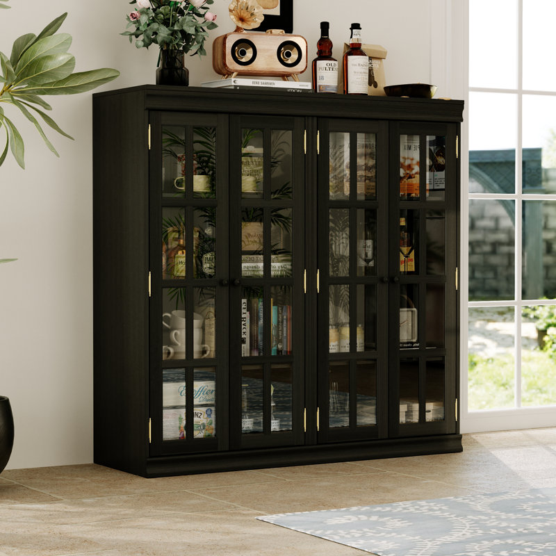 Armoire moderne avec porte en verre trempé, Noir