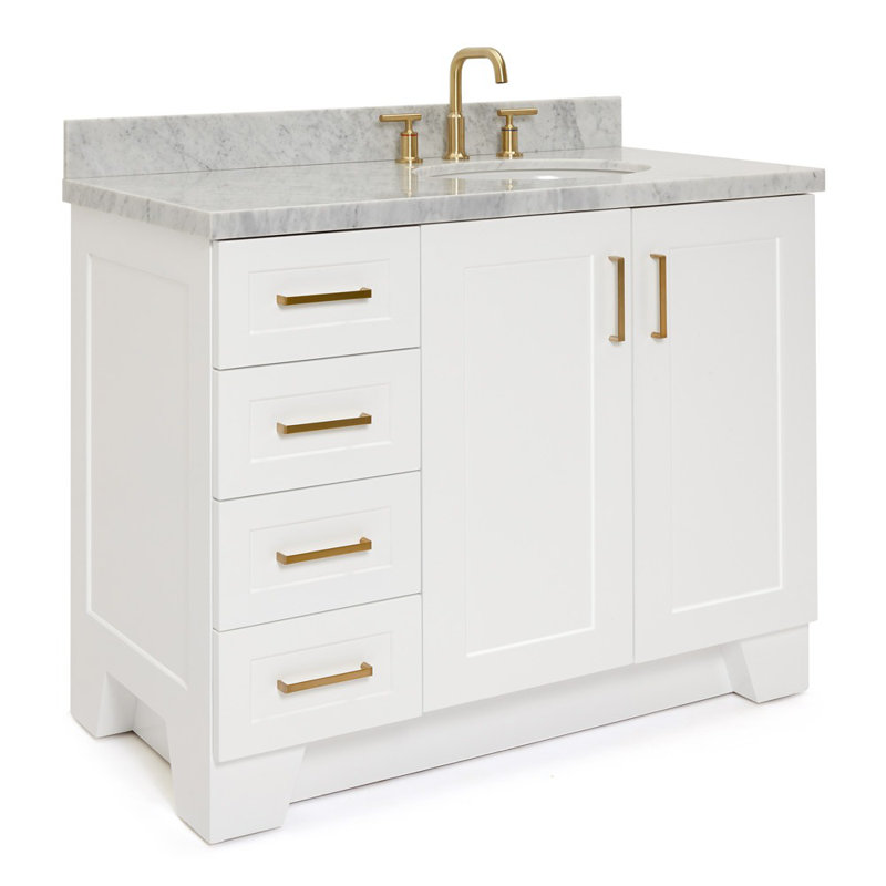 ARIEL TAYLOR 43 IN RIGHT OFFSET RECTANGLE SINK VANITY, White, Oval, Right