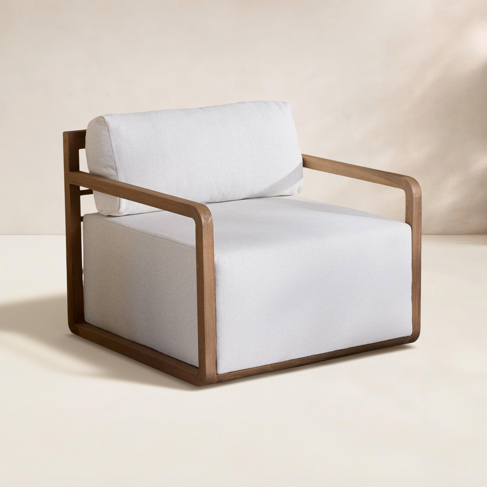 Navarre Swivel Teak Outdoor Lounge Chair, Alessi Linen