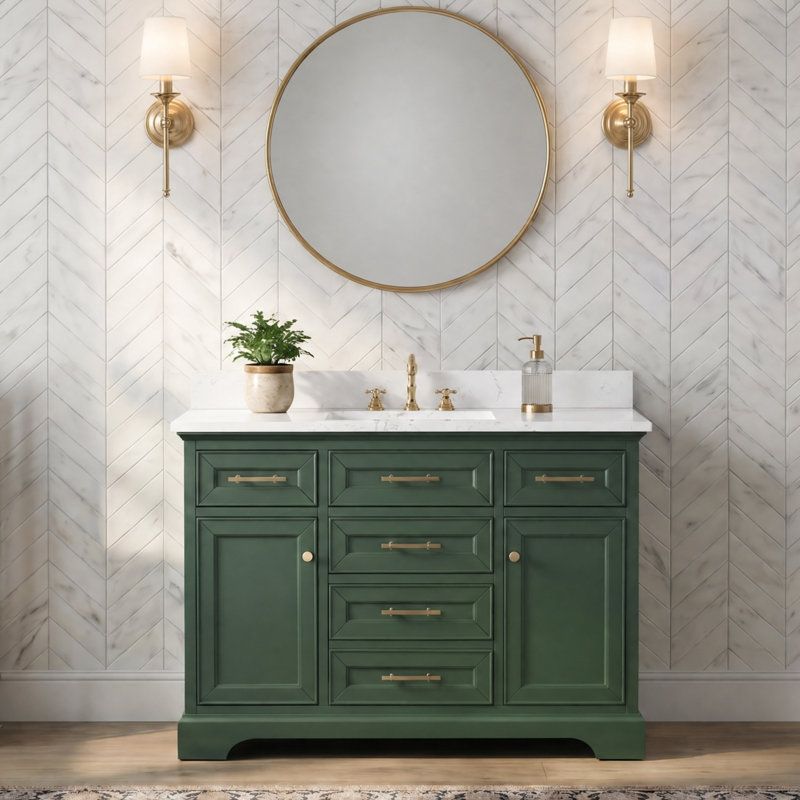 Thompson 48" W Single Vanity, Evergreen/Brushed Gold