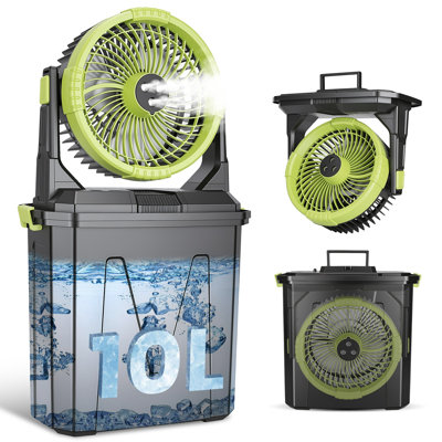 5 In 1 Portable Rechargeable Misting Fan with 10L Water Bucket, 20000mAh Power Bank & RGB Night Light, 4 Speed Adjustable Fan Head with Remote Timer for Indoor Outdoor Camping Picnic RV