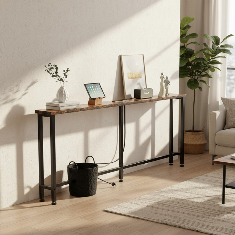 Console de 78 po avec prise de courant derrière le canapé, Brun rustique