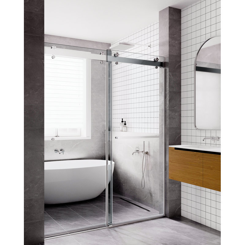 56” - 60" W x 77” H Double Sliding Frameless Glass Shower Doors |3/8" Thickened Clear Tempered Glass | Leak-Proof Precision | Durable Stainless-Steel Hardware | Easy Clean Glass