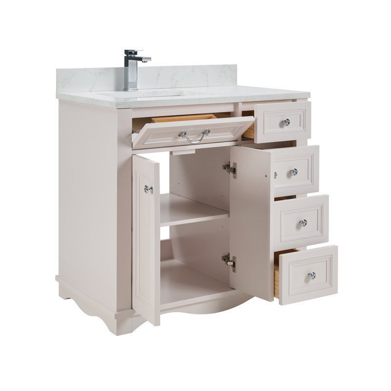 36" Solid Wood Sink Vanity  With 1' Artificial Stone Top, Dreamy White