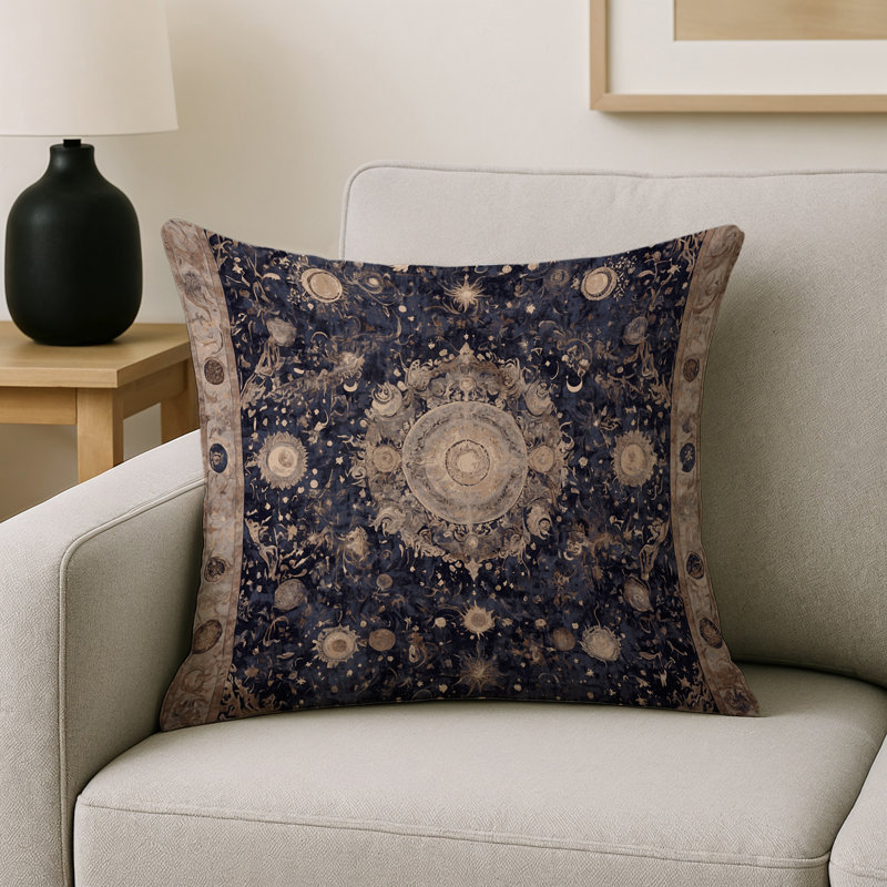 Coussin décoratif intérieur / extérieur gris Modern Modern, Carré 16 po, Mauve / brun oriental
