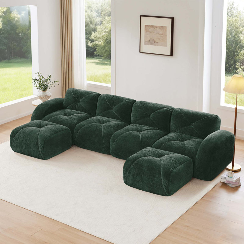 U-shaped Boneless Sofa,Tufted Design,32D High Density Sponge Bottom,Anti-Slip Design,No Assembly Required,Free Combination,Movable Ottomans For Living Rooms,Home Theater