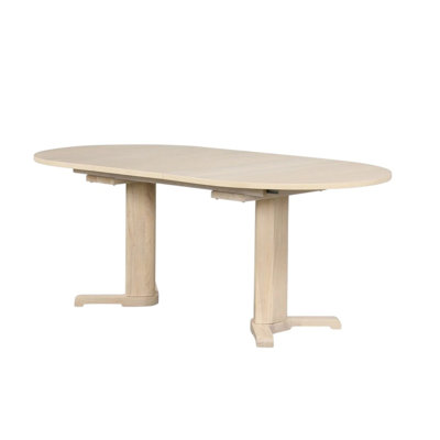 Hiny Dining Table, Pedestal Base, Extendable 60-78 Inch White Wood Top