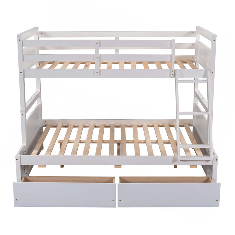 Lit simple superposé au dessus d'un lit double avec rangement, Blanc
