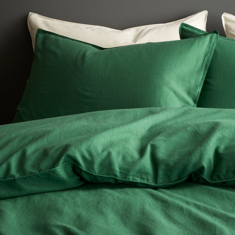 Relaxed Cotton Linen Duvet Cover Set, Green, Single - 1 Standard Pillowcase