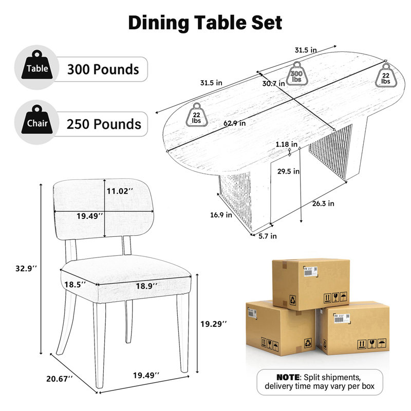 Oval Dining Table Set 62.9In MDF Tabletop With 4-6 Upholstered Fabric Dining Chairs For Kitchen Dining Room, Noyer