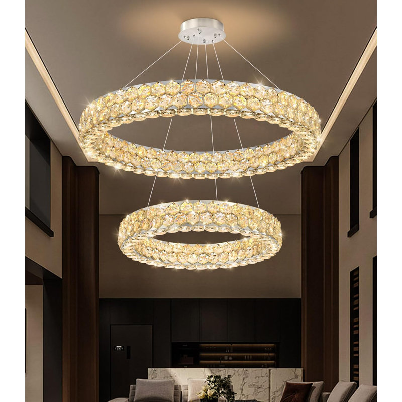 2 - Light Dimmable Tiered Crystal Chandelier, Silver
