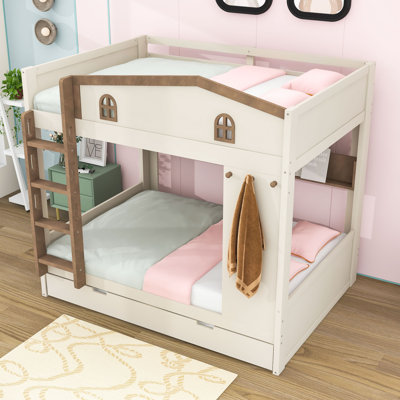 Bunk Bed with Trundle, Storage Shelves and Hooks
