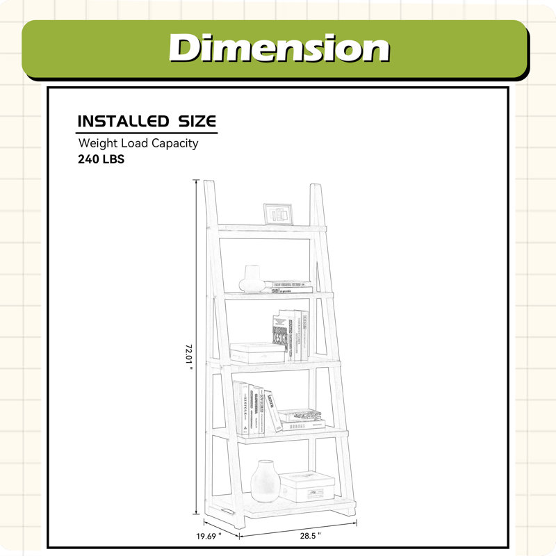 5-Tier Shelves,Bookshelf, Storage Rack, Bookcase With Rubber Wood Frame, White/Gray