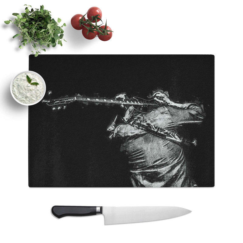 Tempered Glass Rock Guitarist Chopping Board, 28.5 cm W x 20 cm L