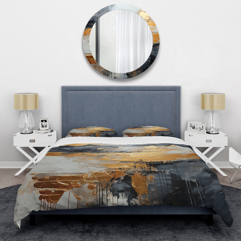 Ensemble de housse de couette Gold and Gray, Housse de couette pour grand lit et 2 taies décor