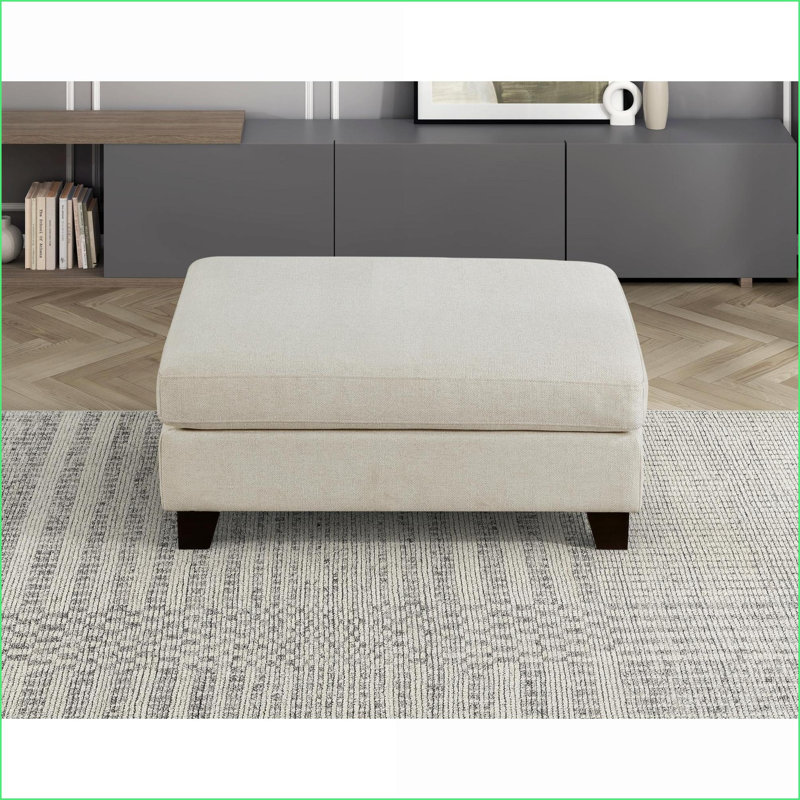 Repose-pieds, tissu moderne ivoire rembourré avec pieds en bois massif | Bois | Bois massif