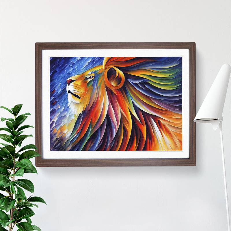 Lion Vol.4 - Single Picture Frame Print, 46cm H x 64cm W x 2cm D, Walnut