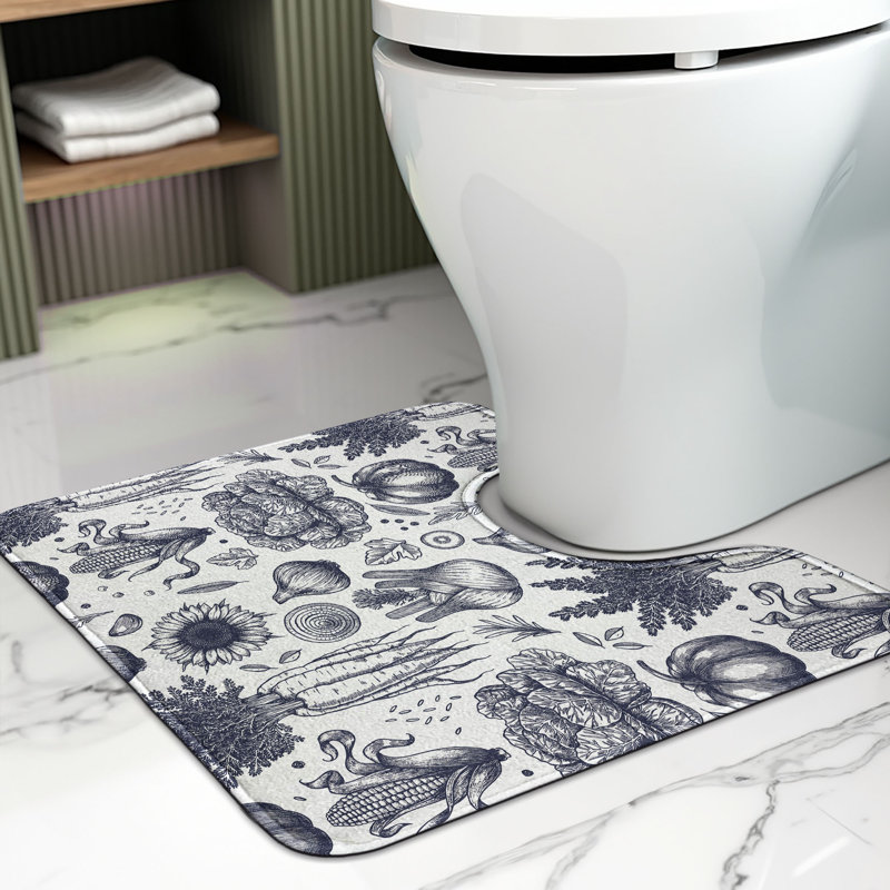Tapis de salle de bain en U à motif de légumes 20 po bleu foncé, gris et blanc