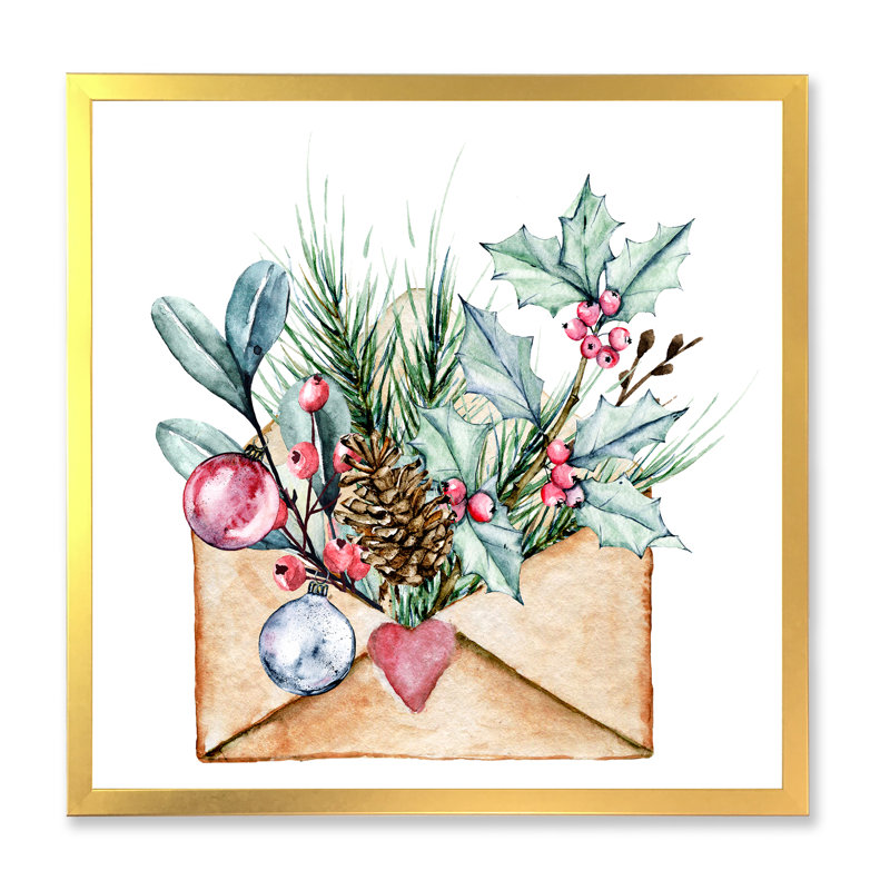 Merry Christmas Greeting Card - peinture sur toile, H 36 po x l 36 po x 1,5 po, Cadre doré