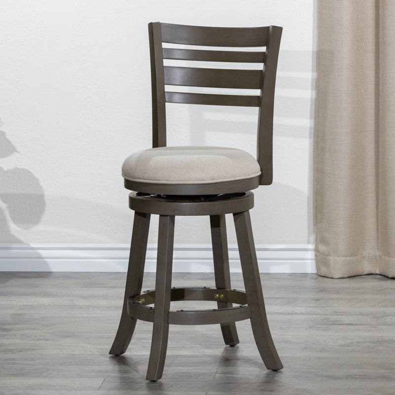 Swivel Upholstered Counter Stool, Beige, Weathered Gray