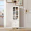 Buffet minimaliste avec portes en verre et double tiroir, armoire de rangement moderne en bois pour le salon, le vestibule, le couloir d'entrée (blanc)