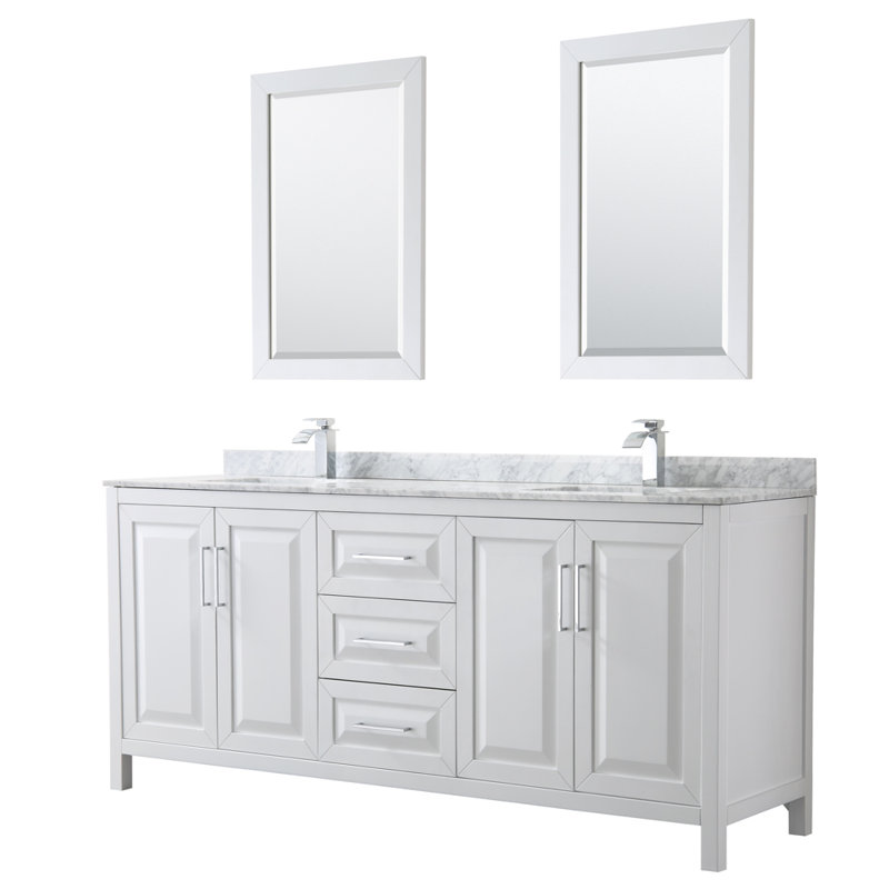 Daria 80'' W Double Vanity, White, Polished Chrome, Carrara Cultured Marble