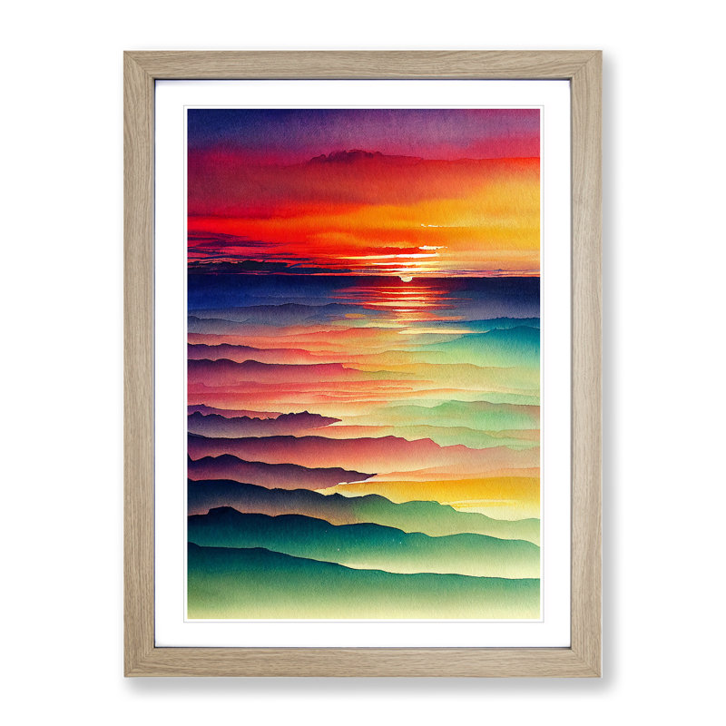 Beaming Sunset - Wall Art, 66cm H x 48cm W, Oak Framed Paper, White