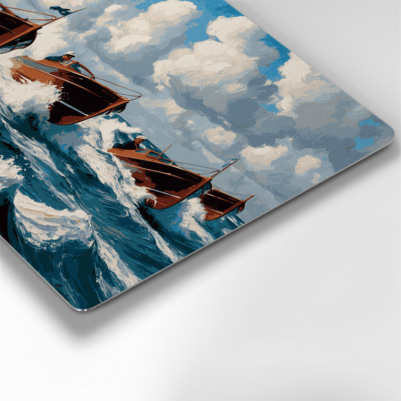 Nautique, bateaux à moteur gris, art mural, H 11 po x l 14 po