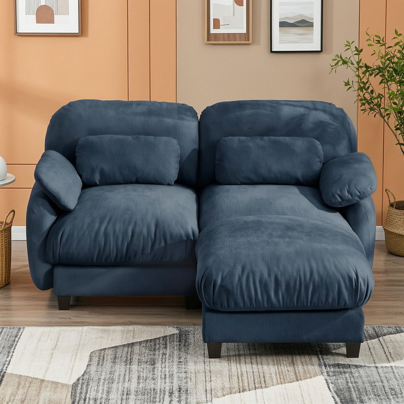 Canapé modulable 2 places en chenille avec pouf amovible, Bleu
