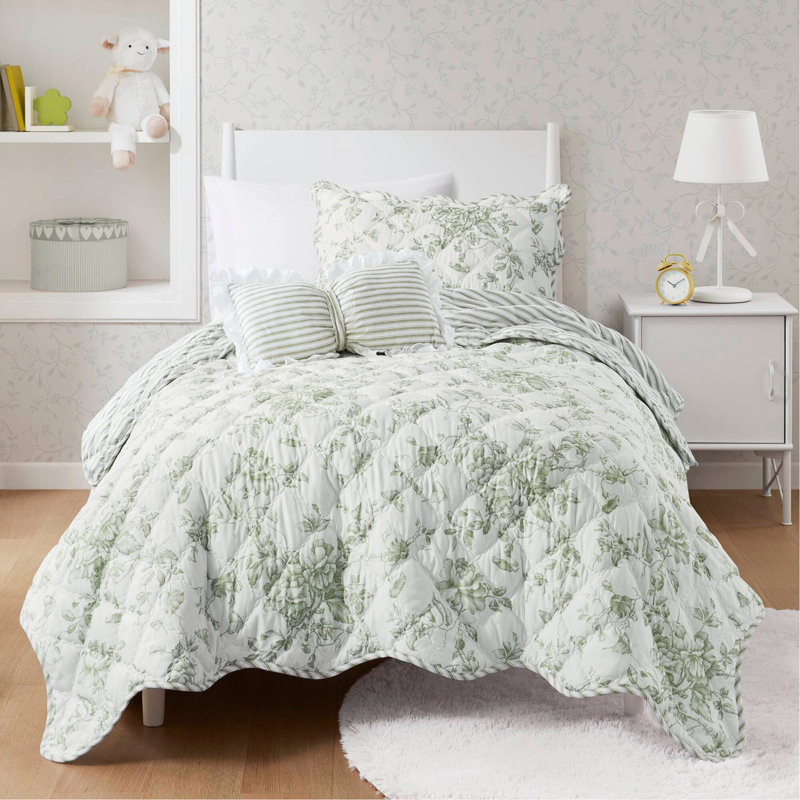 3 Pieces Twin/Twin XL Quilt Set with Decorative Pillow,Green
