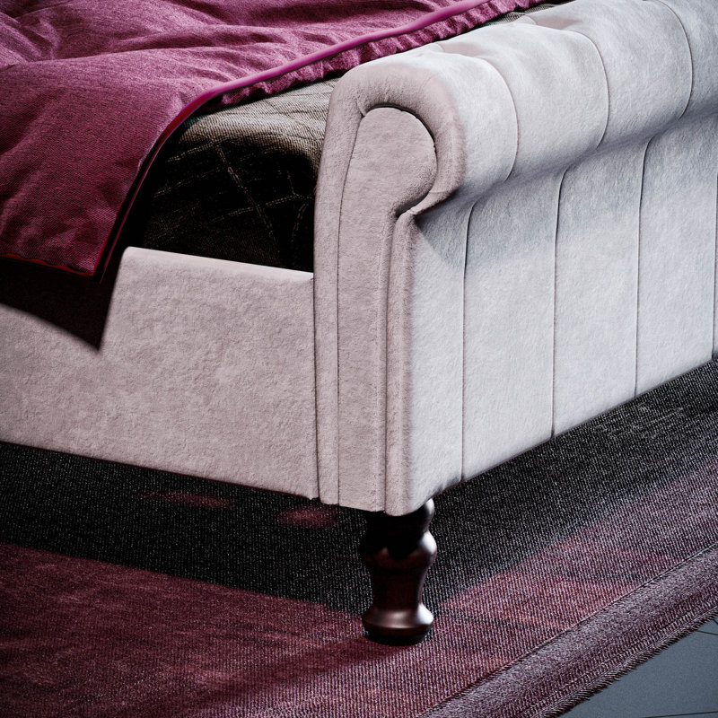 Barr Upholstered Bed, Double (4'6), Light Grey Velvet