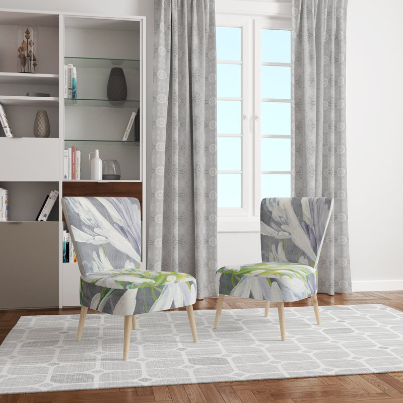 Upholstered Floral Side Chair - Modern floral Accent Chair, Abstract Gray Polyester Blend 5