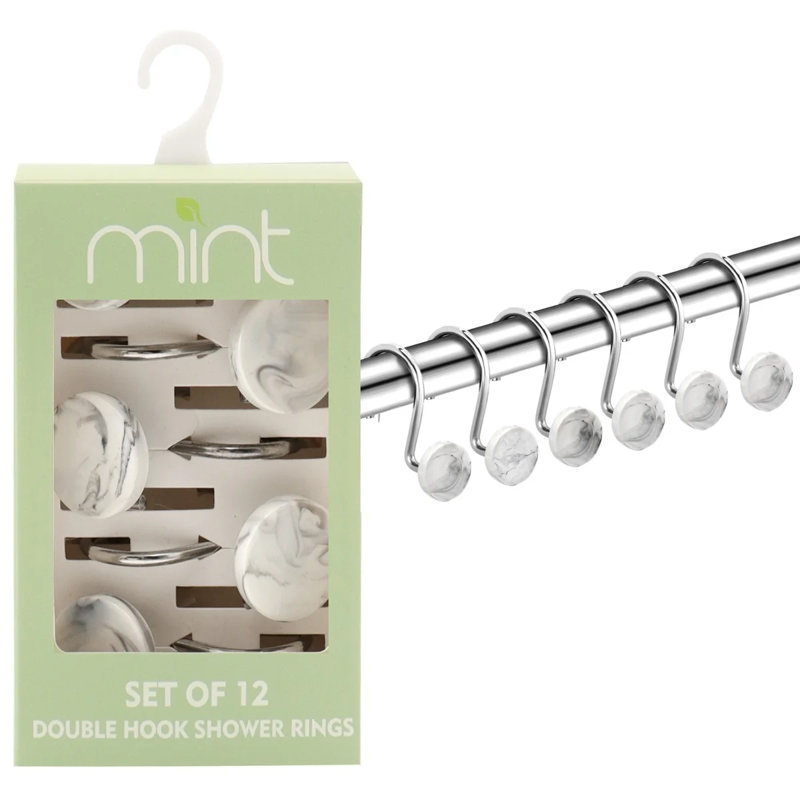 Shower Curtain Hook Rings (12-Pack) Marble