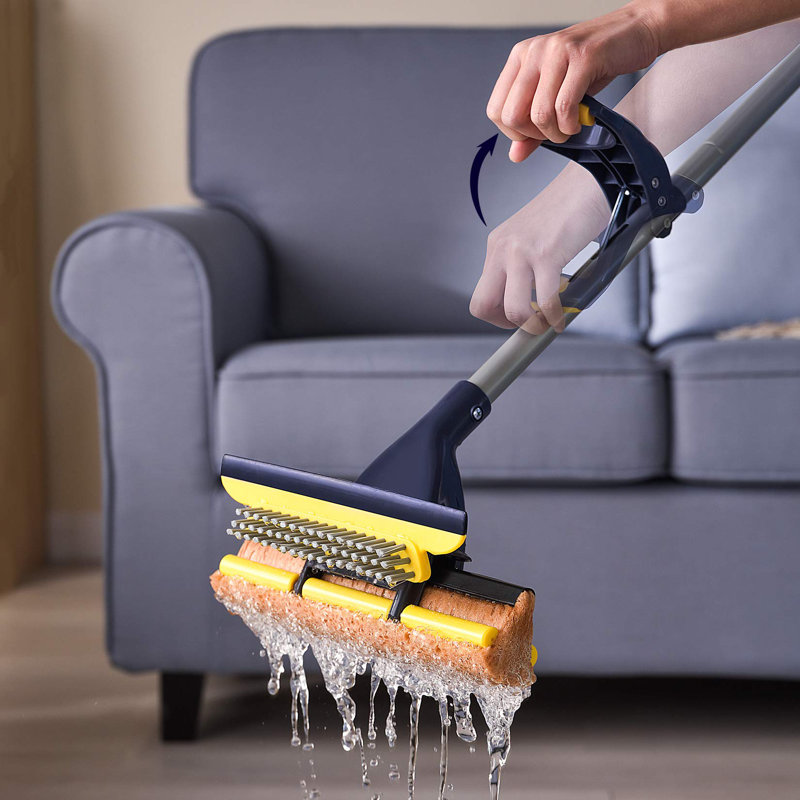 Sponge Mop Home Commercial Use Tile Floor Bathroom Garage Cleaning With Squeegee And Easily Dry Wringing,(Yellow)