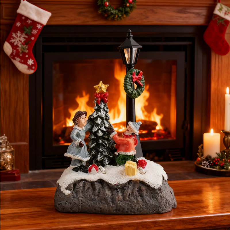 Mini figurine de lampadaire de Noël en résine pour décorations des Fêtes