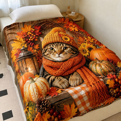 Jeté douillet en molleton Cozy Cat Autumn