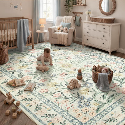 Tapis lavables à motifs floraux, style bohème, grands tapis antidérapants pour chambre à coucher, envers en caoutchouc doux.