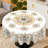 White and Gold Floral Print Tablecloth, Washable Round Tablecloth, Ideal for Indoor Dining and Family Gatherings-991268991