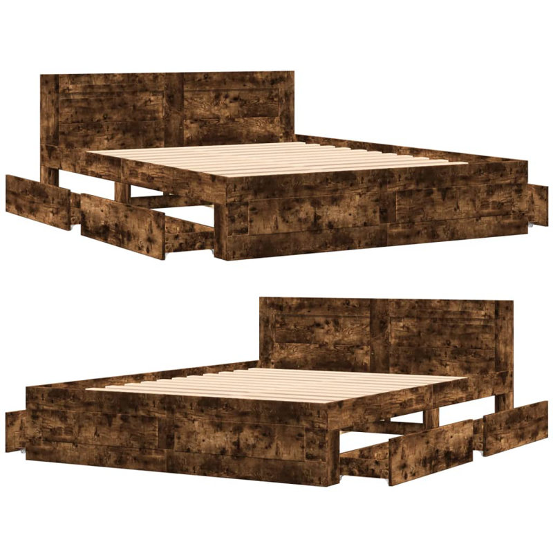 Storage Bed, European Kingsize (160 x 200 cm), Smoked Oak
