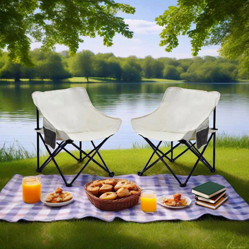Outdoor Camping Chair, Foldable Portable, Carry Bag, Beige